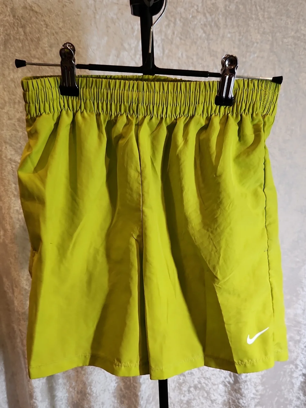Nike Kids M Bright Lime Green Athletic Shorts with White Swoosh